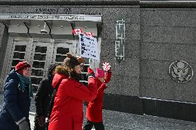 Protesters Rally Outside U.S. Embassy On International Women's Day In Ottawa