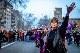 Thousands March In Barcelona For Women's Rights On March 8