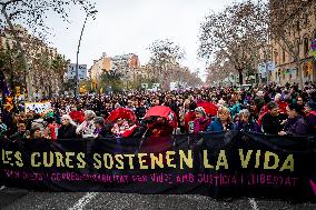 Thousands March In Barcelona For Women's Rights On March 8