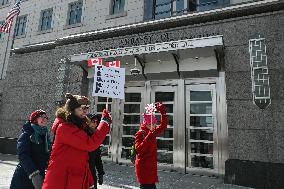 Protesters Rally Outside U.S. Embassy On International Women's Day In Ottawa