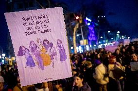 Thousands March In Barcelona For Women's Rights On March 8