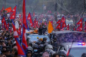 Pro-monarchists Hit The Street Of Nepal In Welcome Of Former King Gyanendra Bir Bikram Shah