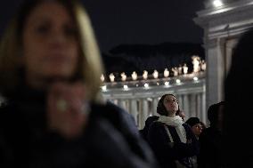Religion: Cardinal Michael Czerny, leads the Rosary for the Pope's health in St. Peter's Square on March 8, 2025