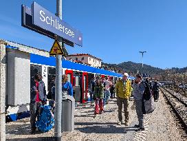 BRB Regional Trains With Day Trippers At Schliersee Station In Bavaria