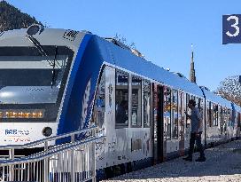 BRB Regional Trains With Day Trippers At Schliersee Station In Bavaria