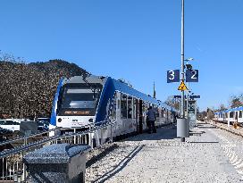 BRB Regional Trains With Day Trippers At Schliersee Station In Bavaria