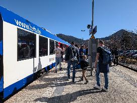 BRB Regional Trains With Day Trippers At Schliersee Station In Bavaria