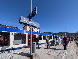 BRB Regional Trains With Day Trippers At Schliersee Station In Bavaria