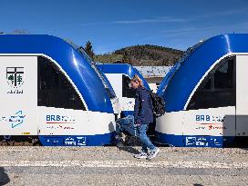 BRB Regional Trains With Day Trippers At Schliersee Station In Bavaria