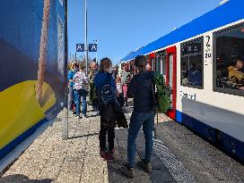 BRB Regional Trains With Day Trippers At Schliersee Station In Bavaria