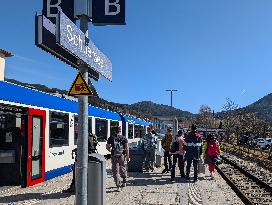 BRB Regional Trains With Day Trippers At Schliersee Station In Bavaria