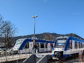 BRB Regional Trains With Day Trippers At Schliersee Station In Bavaria