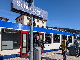 BRB Regional Trains With Day Trippers At Schliersee Station In Bavaria