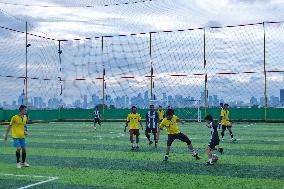 Mini Soccer Field On Building Rooftop In Jakarta