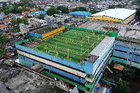 Mini Soccer Field On Building Rooftop In Jakarta