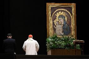 Religion: Cardinal José Tolentino de Mendonca, leads the Rosary for the Pope's health in St. Peter's Square on March 9, 2025