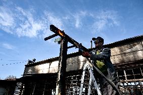 Repairing volunteer workshop in Zaporizhzhia after Russian drone attack