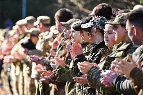 Lviv schoolchildren compete outside Roman Shukhevych Museum