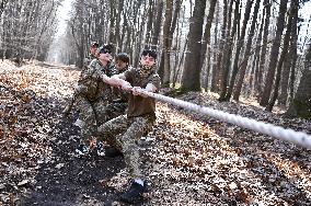 Lviv schoolchildren compete outside Roman Shukhevych Museum