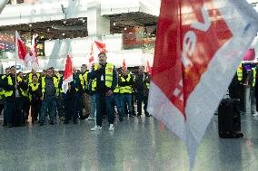 Nationwide Airport Staffs Are On Strike In Duesseldorf Airport