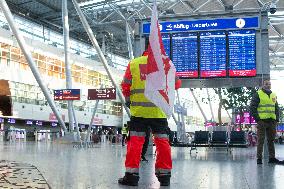 Nationwide Airport Staffs Are On Strike In Duesseldorf Airport