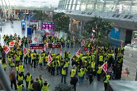 Nationwide Airport Staffs Are On Strike In Duesseldorf Airport