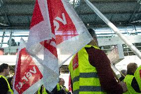 Nationwide Airport Staffs Are On Strike In Duesseldorf Airport