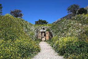 Tourists Visiting The Archaeological Site Of Mycenae.