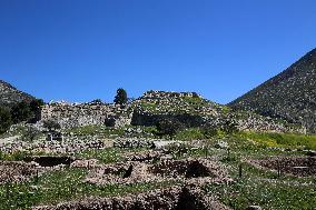 Tourists Visiting The Archaeological Site Of Mycenae.