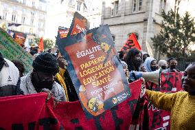 Demonstration Of The Young Migrants Sheltered At Gaité Lyrique, In Paris