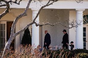 DC: President Trump views Tesla vehicles in Front of The White House