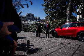 DC: President Trump views Tesla vehicles in Front of The White House