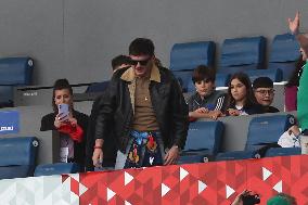 RUGBY: VIP ON THE STADN, WINNER OF SANREMO HOLLY DURING M6N GUINNESS SIX NATIONS 2025 -  match ITALY vs IRELAND at Oympic stadiu