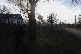 The Russian Army Bombed A Village In The Donetsk Region.