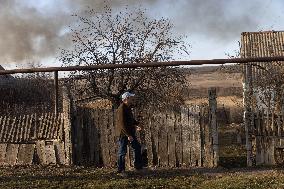 The Russian Army Bombed A Village In The Donetsk Region.