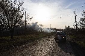 The Russian Army Bombed A Village In The Donetsk Region.