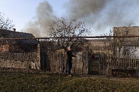 The Russian Army Bombed A Village In The Donetsk Region.