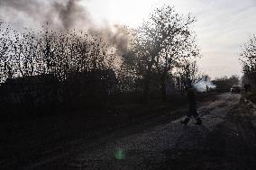 The Russian Army Bombed A Village In The Donetsk Region.