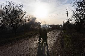 The Russian Army Bombed A Village In The Donetsk Region.