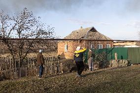 The Russian Army Bombed A Village In The Donetsk Region.