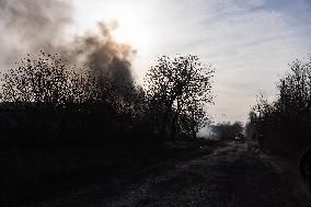 The Russian Army Bombed A Village In The Donetsk Region.