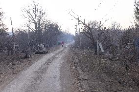 The Russian Army Bombed A Village In The Donetsk Region.