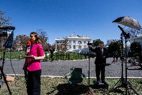 View Of The Media Waiting At The  White House For The President Donald J. Trump’s Calls With President Vladimir Putin