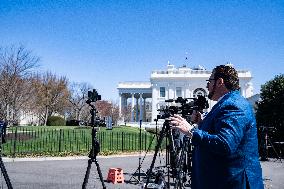 View Of The Media Waiting At The  White House For The President Donald J. Trump’s Calls With President Vladimir Putin