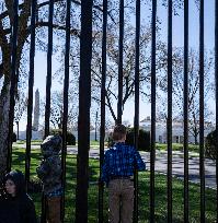 View Out Side On The White House With Tourists