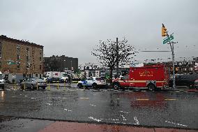 Man On Fire In Area Of Flushing Avenue And Irving Avenue In Bushwick Brooklyn New York