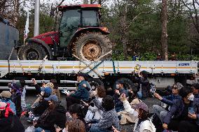 Trucks Carrying Tractors Appear At An Impeachment Rally Against President Yoon Suk-yeol