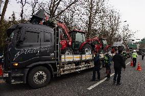 Trucks Carrying Tractors Appear At An Impeachment Rally Against President Yoon Suk-yeol