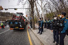 Trucks Carrying Tractors Appear At An Impeachment Rally Against President Yoon Suk-yeol