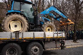 Trucks Carrying Tractors Appear At An Impeachment Rally Against President Yoon Suk-yeol